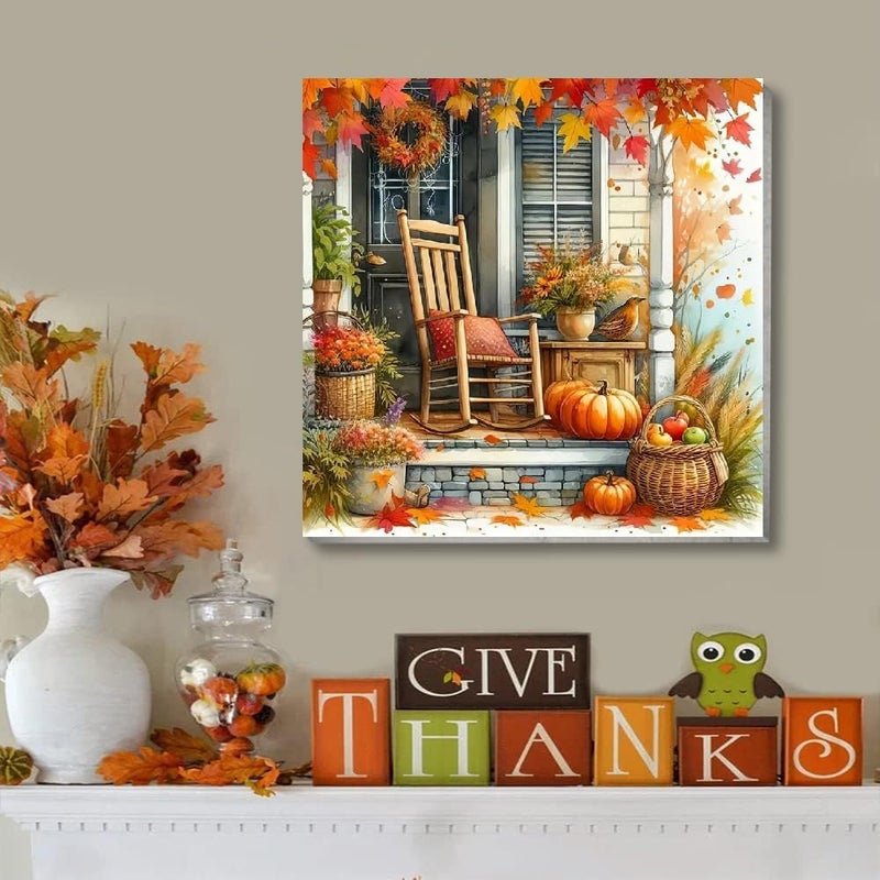 VIGEGU 2 Pack Fall Paint by Numbers Kit for Adults with Framed,Thanksgiving Paint by Number DIY Adult Paint by Number Kits for Wall Decor 10x10in - Image 2